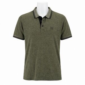 Size L ONLY & SONS Men’s Green Polo Golf Shirt Striped Collar Large